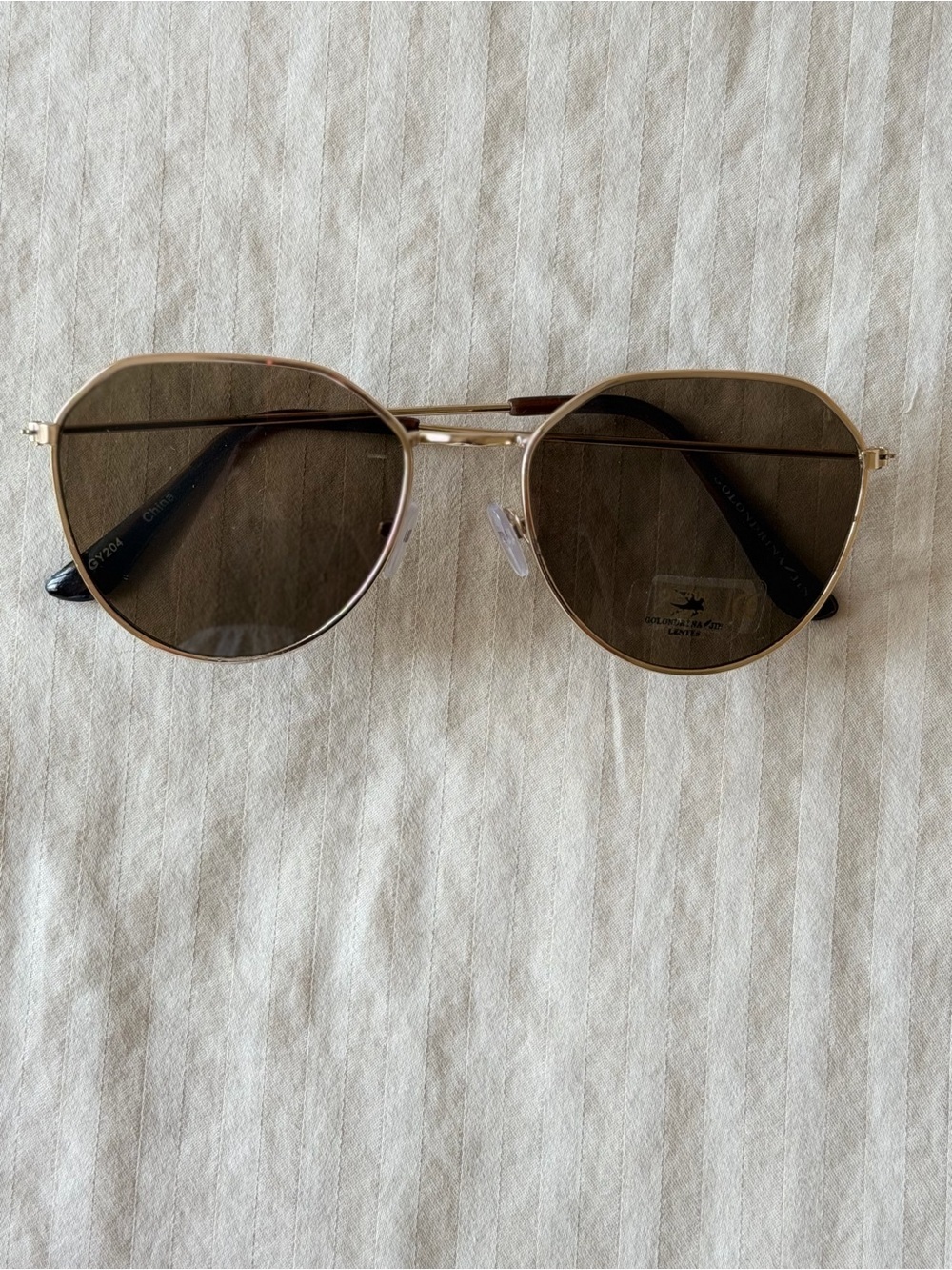 Gold Metal Round Sunglasses with Brown Lenses